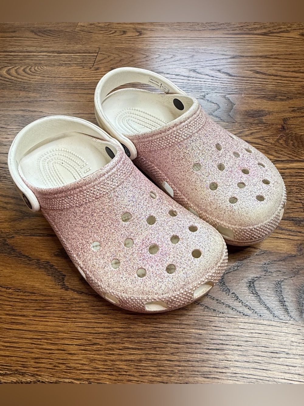CROCS Girls Classic Sparkle Glitter Clogs Shimmer Shoes in Light Pink Size 4